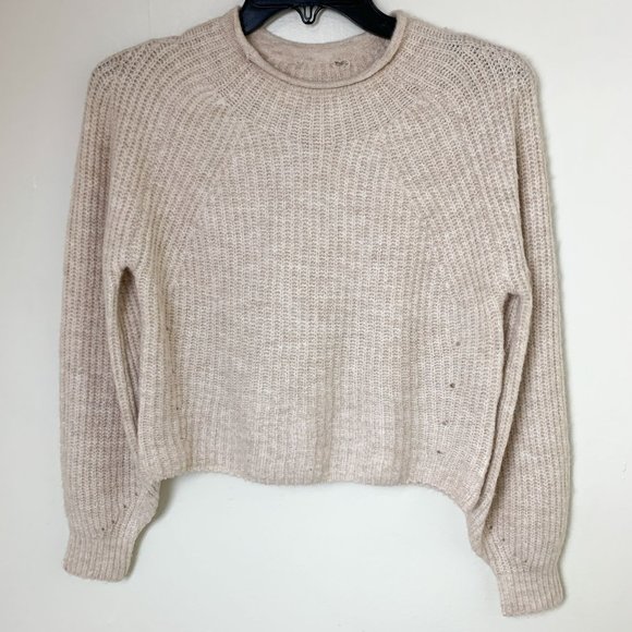 TOPSHOP crop balloon sleeve oatmeal sweater XS - Picture 1 of 6